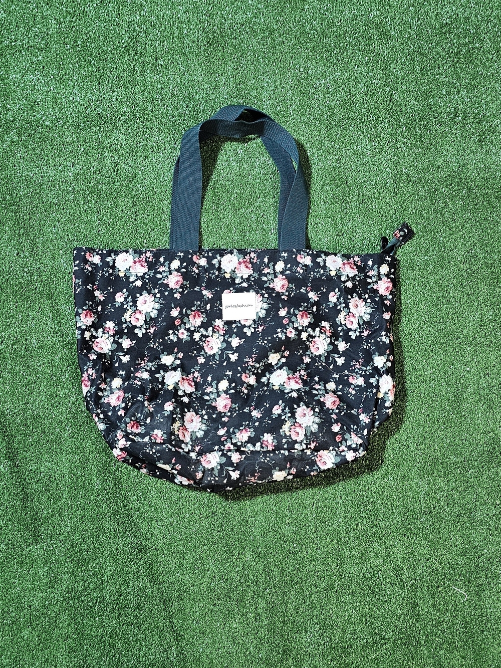 Floral Tote Bag/Work/Nursing Bag - Black with Pink Flower Print